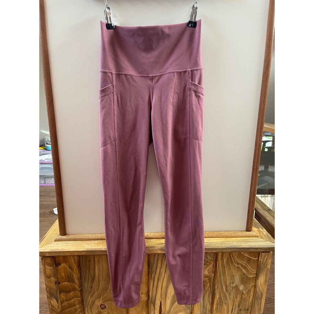 Yogalicious Lux Womens High Waisted Pocket Leggings Mauve Rose Pink Small S